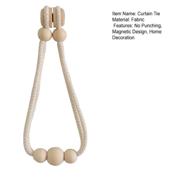 Magnetic Wood Beads Curtain Tieback, Farmhouse Rustic Window Curtain Holders Ties Backs, Handmade Decorative Drape Curtain Holdbacks