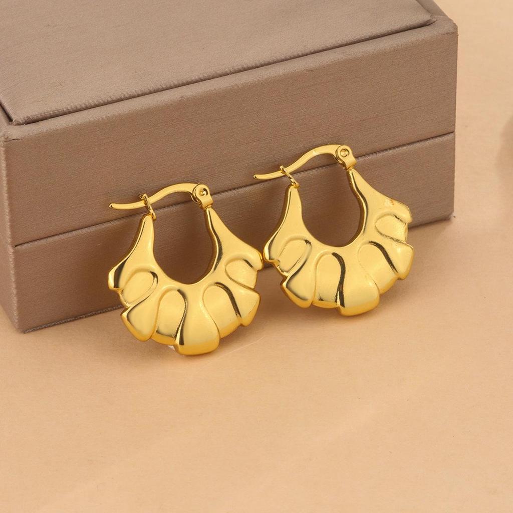 Pendientes de Acero Inoxidable Martillado Geométrico Chapados en Oro de 18 Quilates