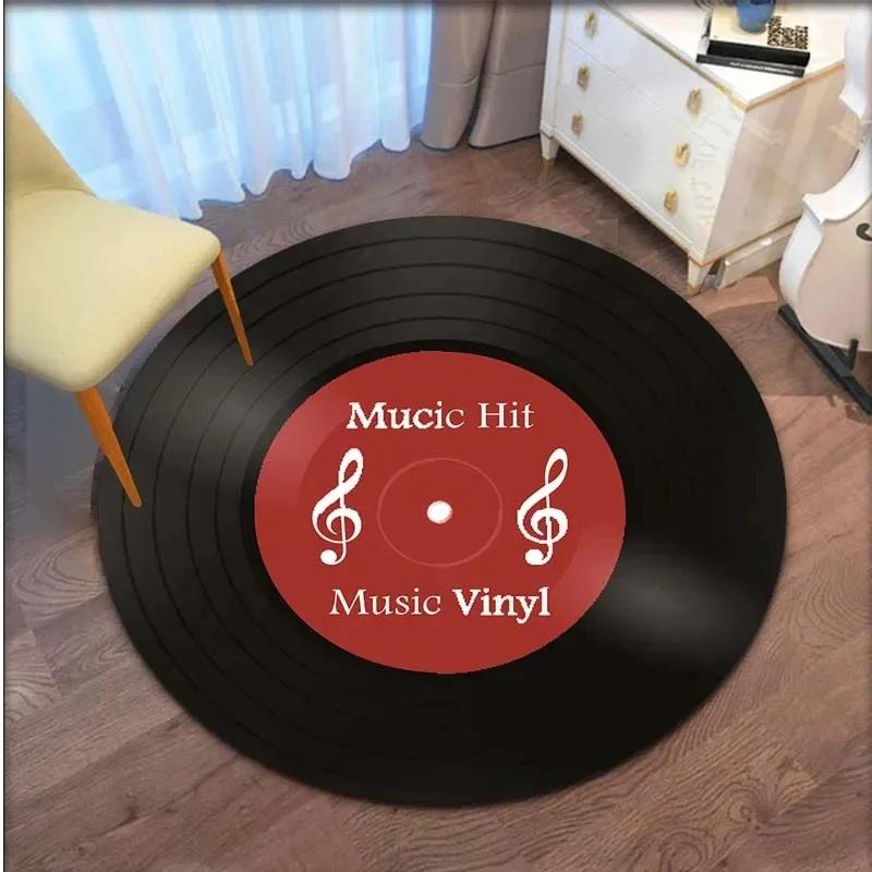 Płyta CD z wzorem muzycznym Okrągły dywan Retro Mata podłogowa Dekoracyjny dywanik do salonu sypialni Antypoślizgowy Dywanik podłogowy do wypoczynku Dywanik do strefy mody