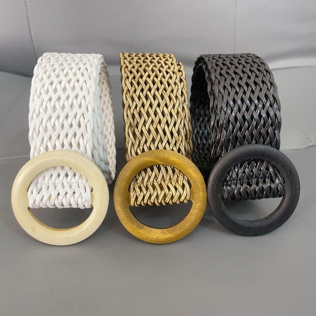Korean Style Retro Wood Buckle Woven Belt for Women - Versatile Fashion Accessory