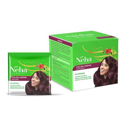 Neha Haarfarbcreme Burgunder Ohne Ammoniak Reichhaltige Creme Lang Anhaltende Grauabdeckung Einfache Anwendung Packung mit 1x10 Sachets Für Männer und Frauen