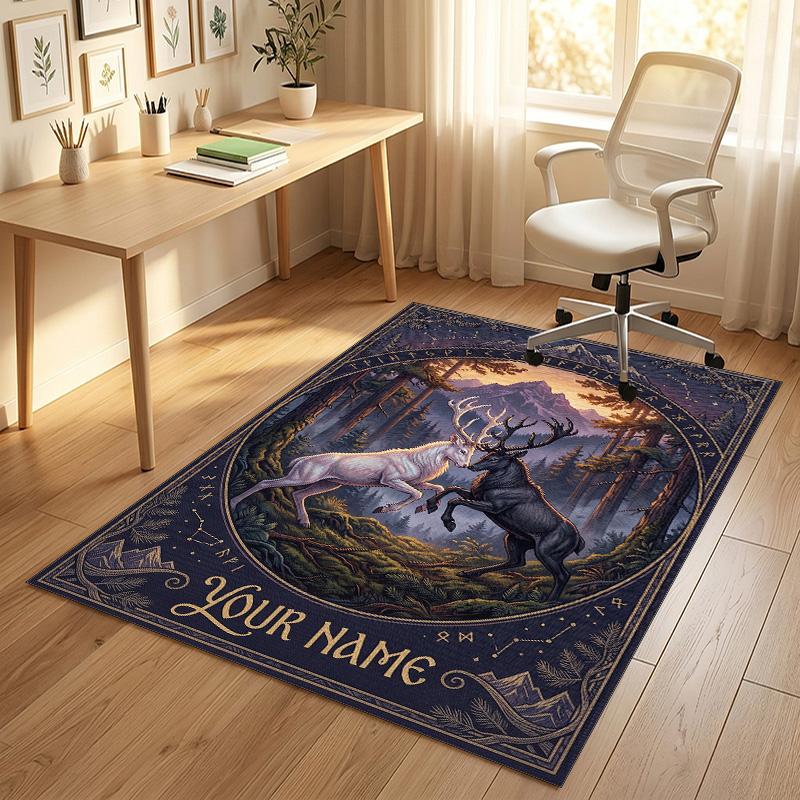 Forest Creatures Theme Soft Crystal Velvet Rug Custom Name & Text Print Non Slip Floor Rug for Bedroom Living Room