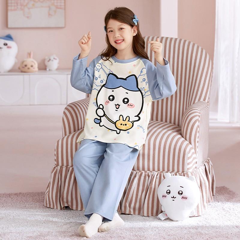 Girls Long Sleeve Cotton Pajama Set Cartoon Print Home Sleepwear Ages 8 Fall Comfortable Kids Loungewear
