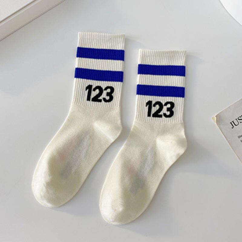

Ladies Spring and Autumn Two Bar Stripe Cross Tube Cotton Socks 1 pair бежевый/синий