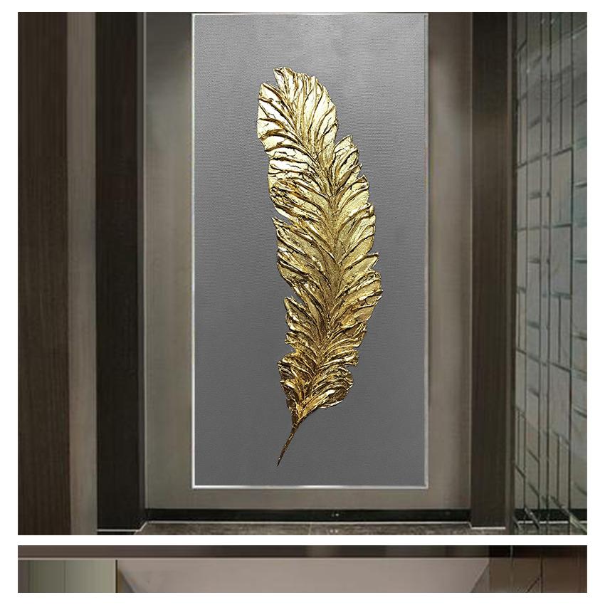 Leaves Wall Art  Posters and Prints Wall Pictures for Living Room Porch Decoration Home Decor Canvas Painting Golden Feather