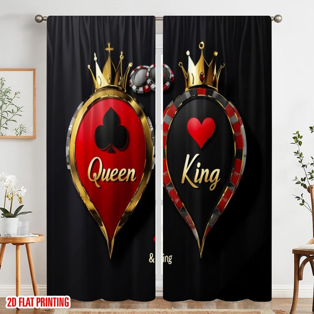 2Pcs,2D Plane Printing Minimalist Curtains Royal Cards Duo Polyester (Without Rod) Gifts Use For Bedroom, Living Room, Office,