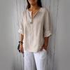 2026 Women's Loose V-Neck Cotton Linen Button Top - Comfortable Casual Summer T-shirt