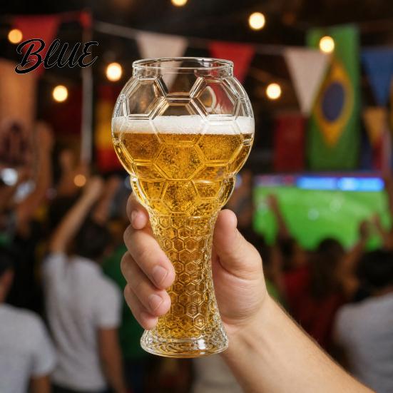 Large Capacity Beer Glass Soccer Trophy Glass 400/600ml Mug Heavy Duty Football Hercules Cup Mug Shaped Pint for Home Bar Gift Sports Fans