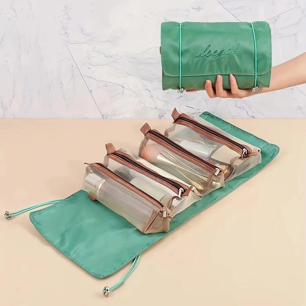 4 In 1 Detachable Makeup Bag Women Zipper Mesh Large Capacity Cosmetics Pouch Foldable Portable Travel Wash Storage Bag