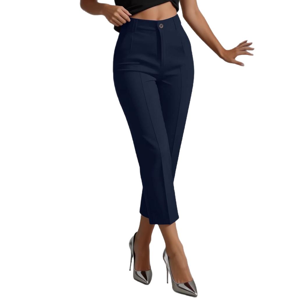 2026 New European and American Cross-border Amazon Foreign Trade Solid Color High Waist Drape Straight Simple Suit Nine-point Pants Women's Clothing