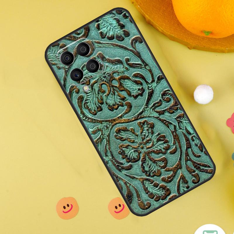 Brown Tooled Leather Pattern Case For Samsung Galaxy M31 M32 M12 M52 M21 M15 M55 M56 M36 M16 M06 M13 M33 M53 M14 M34 M54