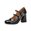 2025 early spring new shoes black JK college style with skirt square diamond high heels 8cm not tired feet thick heel single shoes