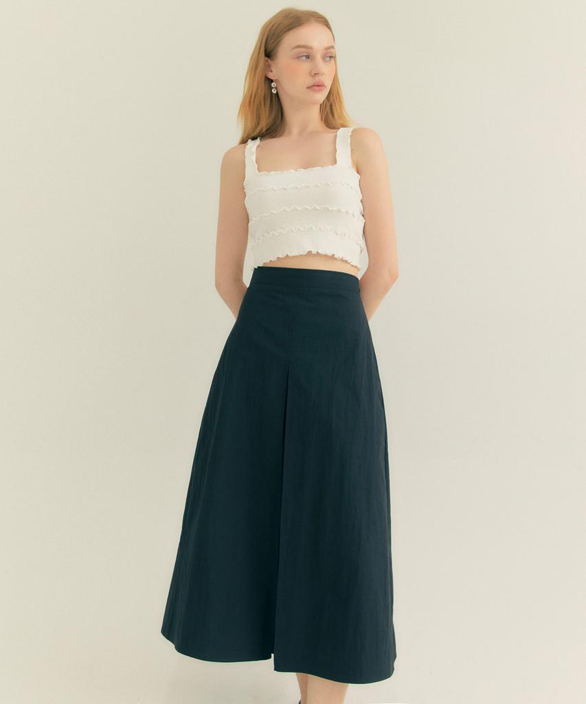 THEFRHT Cotton Pleated A-Line Long Skirt Black