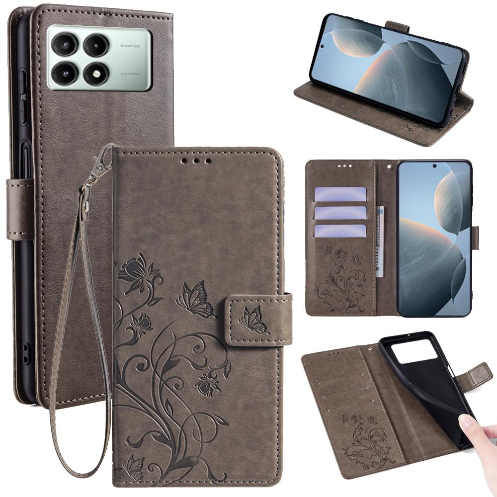 Für Xiaomi Redmi K70E 5G/Poco X6 Pro 5G Hülle Schmetterling Blume PU Leder Handtasche Handyhülle