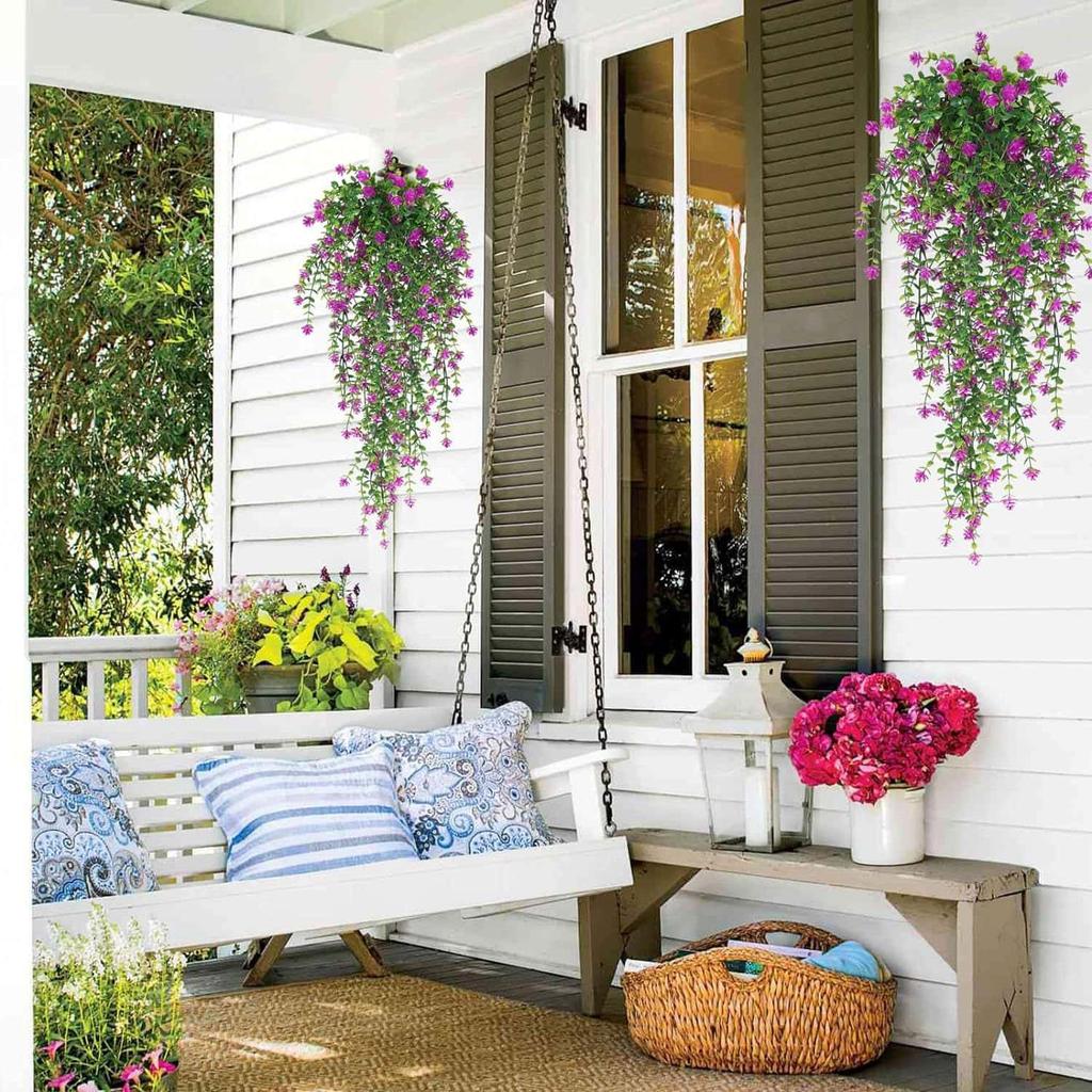 2pc UV Resistant No Fade Artificial  Flowers Eucalyptus Camellia Hanging Realistic Faux Floral for Outdoor Indoor Wall Decor