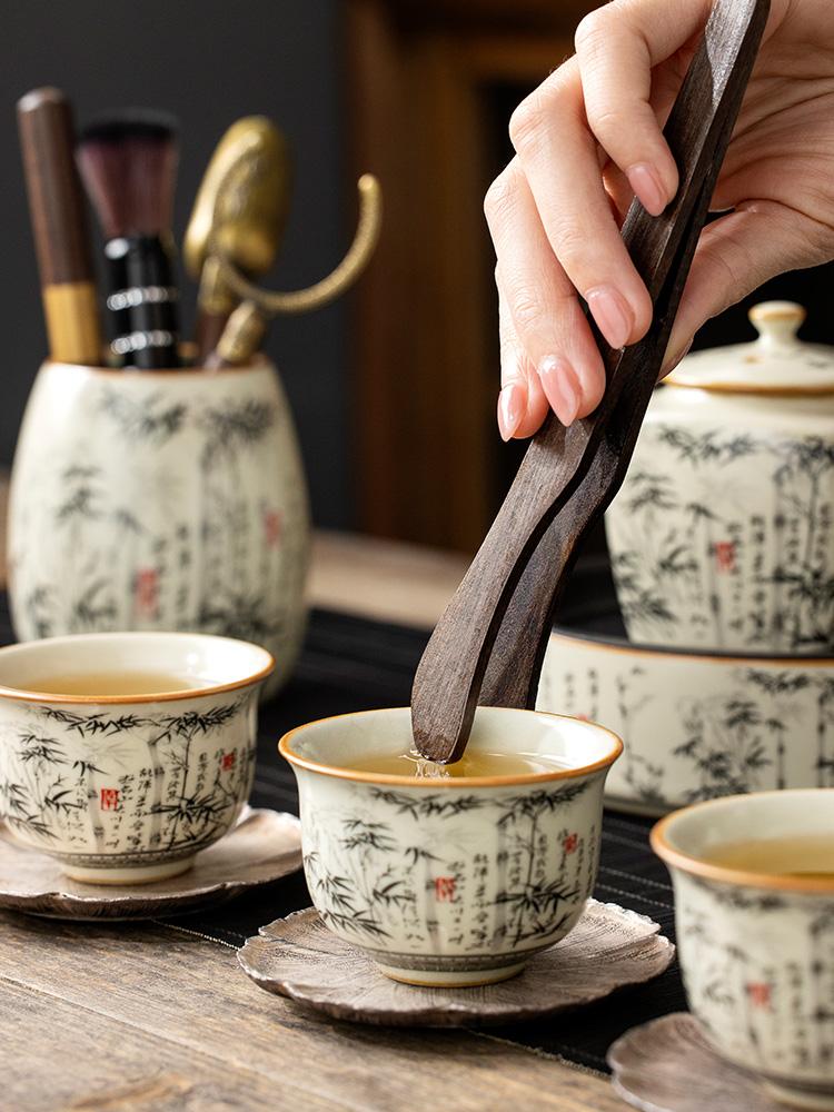 Black Bamboo Ru Kiln Tea Set Pottery Kung Fu Tea Ceremony Yellow Accessories Storage Chinese Tea Canister Utensils Pen Case Pot
