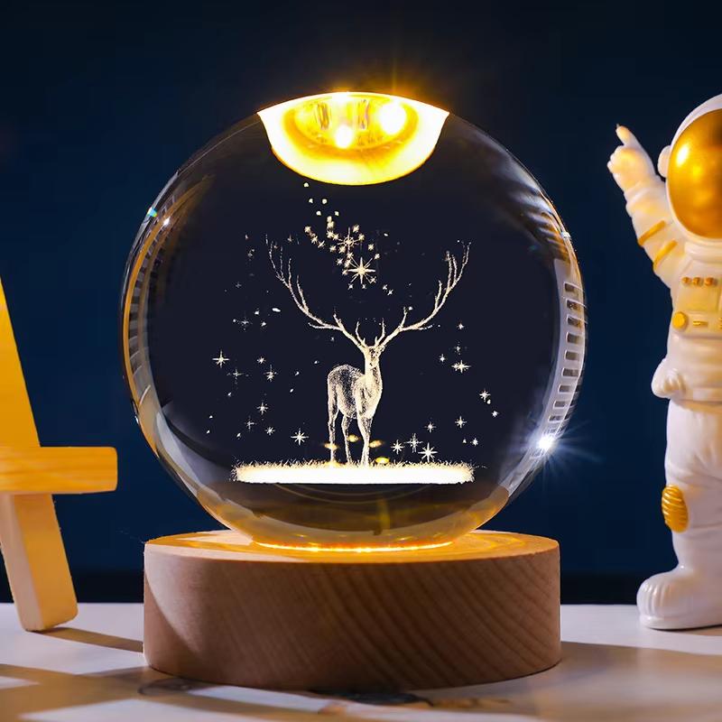 Gift Festival USB LED Night Light, Galaxy Crystal Ball Lamp, 3D Planet Moon Lamp, Home Decoration