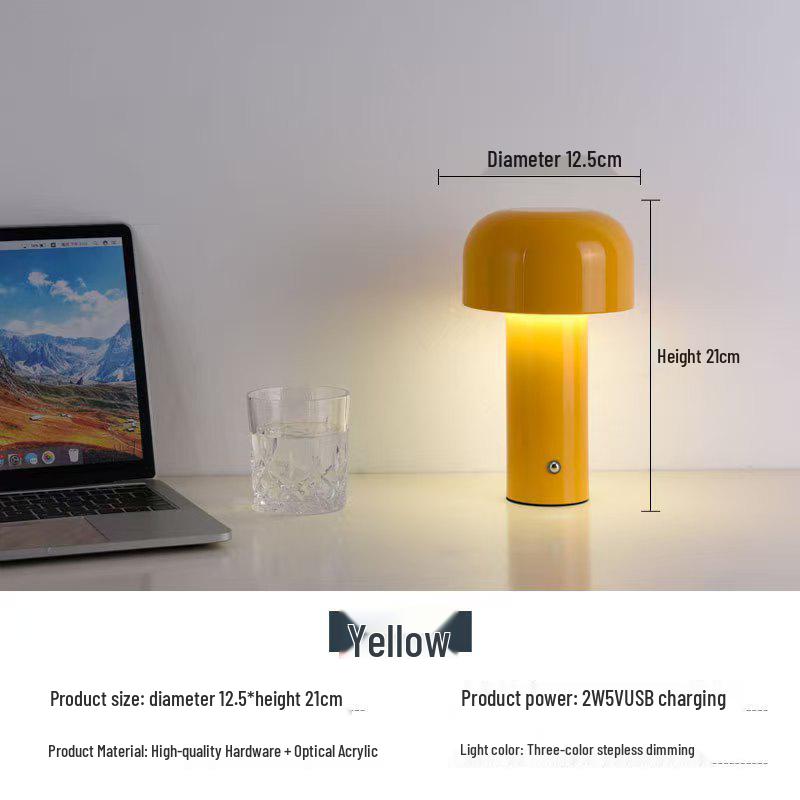 Italian Mushroom Table Lamp: Nordic Rechargeable Night Light for Restaurant, Bar, or Bedside Atmosphere.