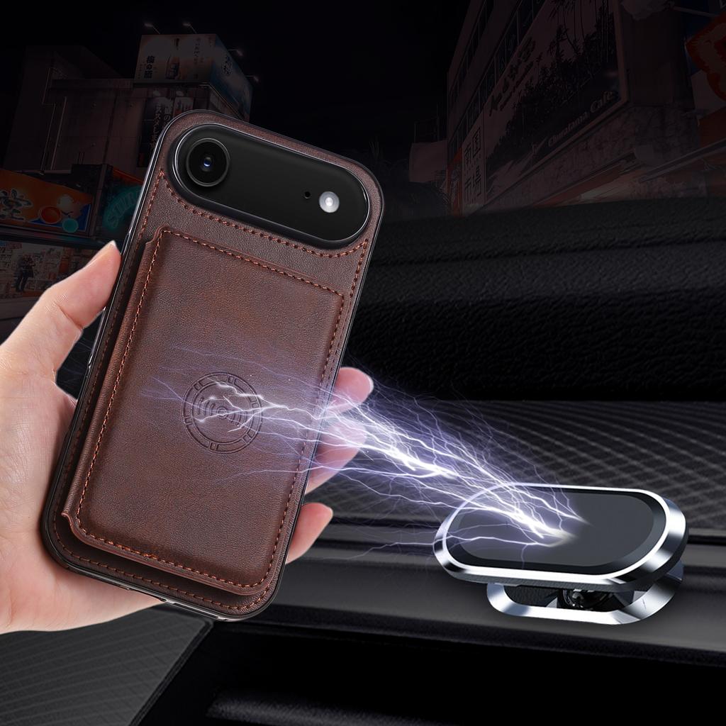 For iPhone 17 Air Case Card Holder Kickstand PU Leather+TPU Phone Cover