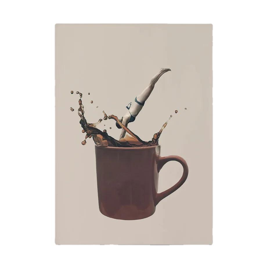 Funny Abstract Wall Art Canvas Painting, Red Wine Coffee, Sandwich Girl, Posters and Prints, Pictures for Living Room Decor