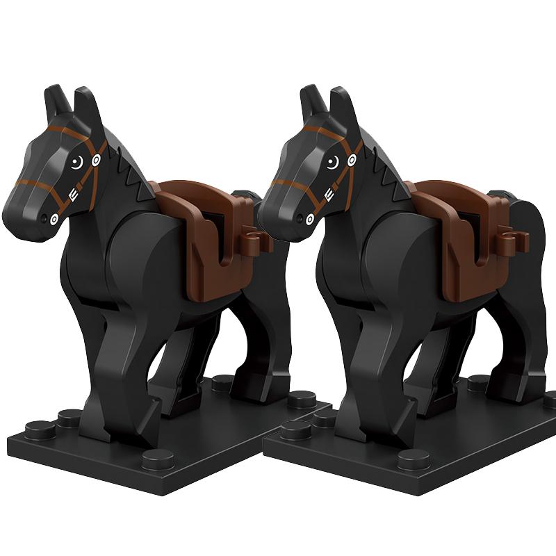 Medieval Military Castle Knight Building Blocks Riding Horse Wolf Bear Animal Vest Weapon Flag Saddle Dragon Toy Brick Gift K024