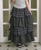 The Green Lab Tiered Long Skirt With Cancan Check [Charcoal Gray Check]