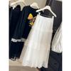 French Lace Edge Splicing Mesh Skirt Women's Spring New Sweet Wind High Waist A Word Medium and Long Cake Skirt