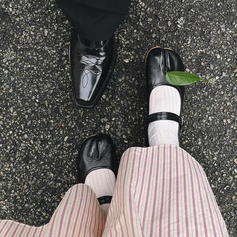 Fashion IPPEUM Black Shoes Split Toe Ballet Flats Women Plus Size 44 Mary Janes Buckle Ballerinas Zapatos Mujer