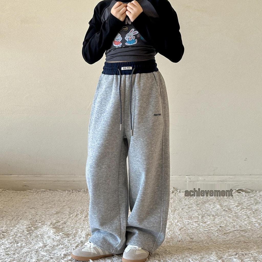 Girls' Autumn 2025 Straight-Leg Sweatpants: Casual Wide-Leg Sports Track Pants