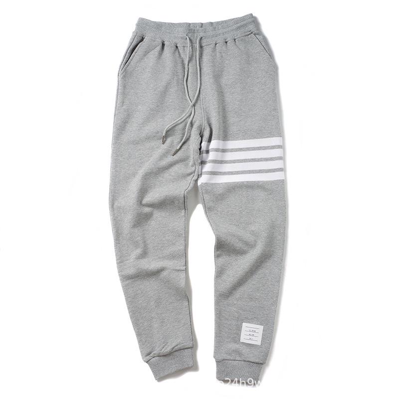 

Хлопковый кардиган с капюшоном и длинные брюки в стиле TB - Белый в полоску, Пряжа двойного крашения, Модный мужской парный наряд M