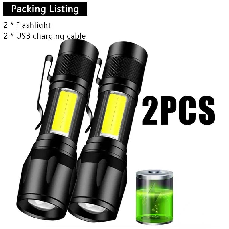 USB Rechargeable LED Flashlight Camping Lantern Spotlight COB Side Light Battery Display Adventure Outdoor Fishing Torch lamp