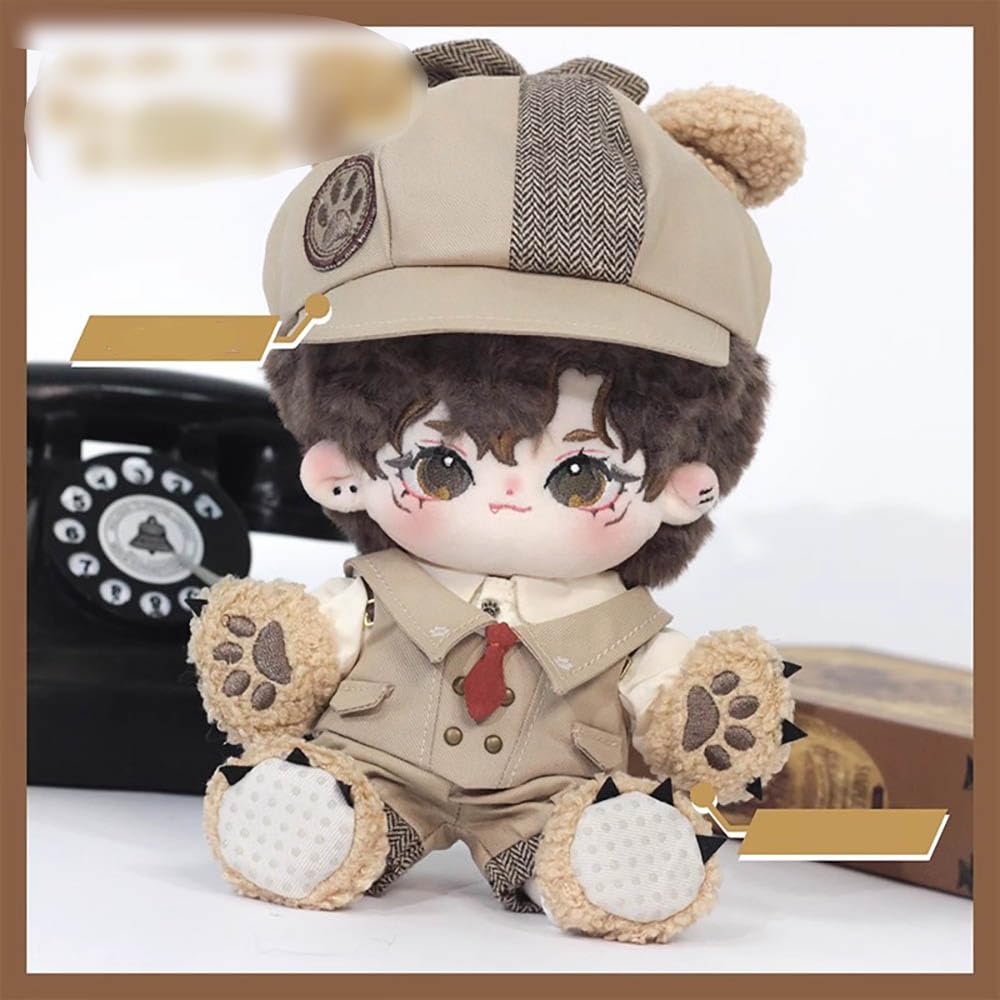 Niannyyhouse 20cm Plush Toy Clothes: Hat, Hoodie, Overalls, Shawl, Tie, Shirt, Vest, Shoes, Glasses, Brown Detective Suit Cotton Doll Dress-Up