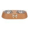 Double Pet Bowls Prevent Slip Stainless Steel Pet Food Water Bowls with Bowknot Decor Holder for Dog Cat