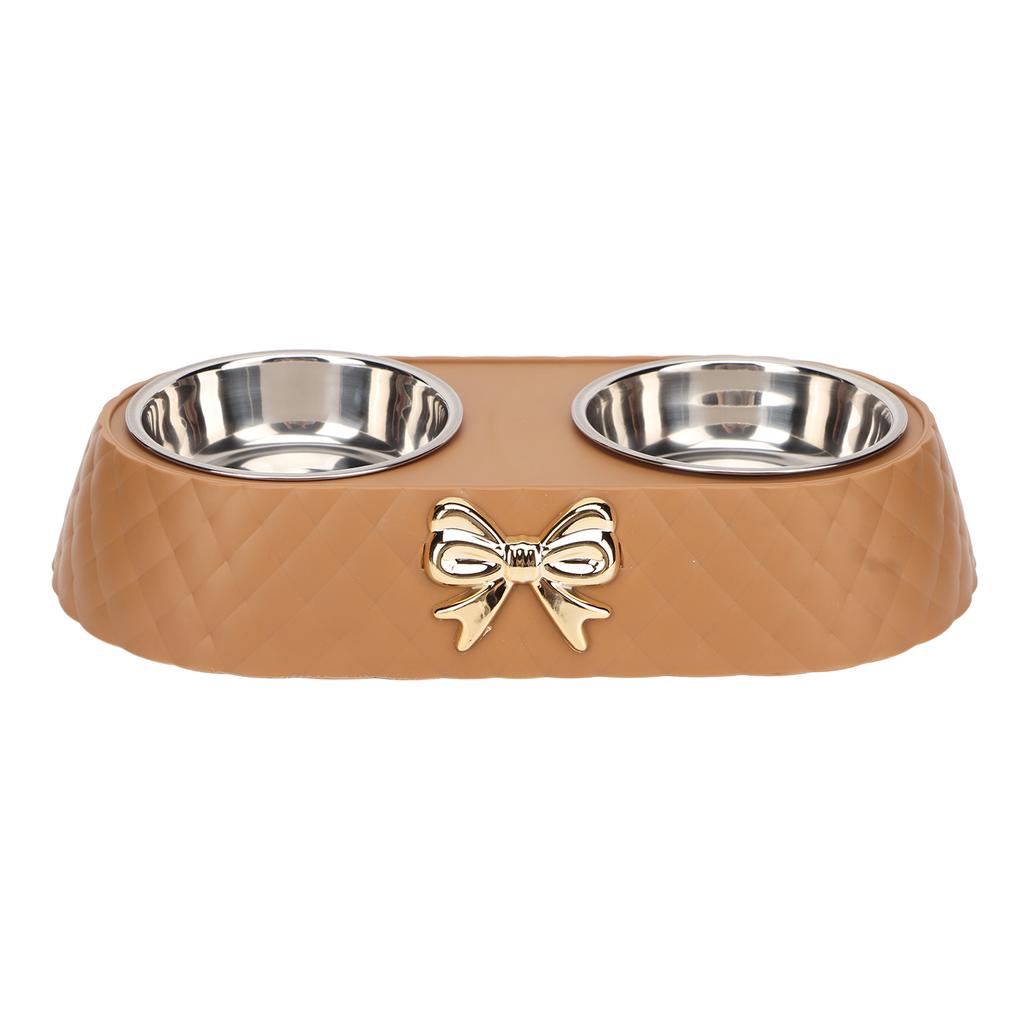 Double Pet Bowls Prevent Slip Stainless Steel Pet Food Water Bowls with Bowknot Decor Holder for Dog Cat