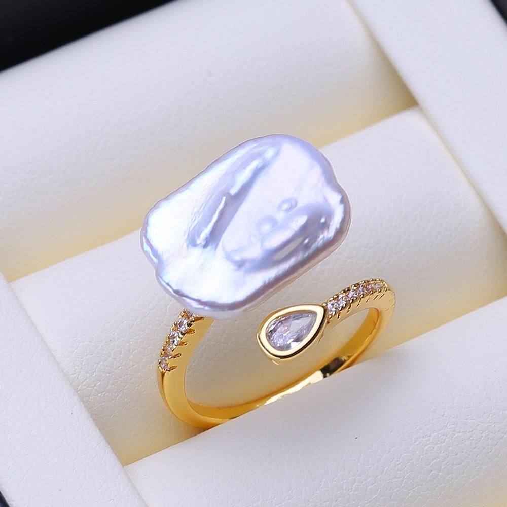 LSOOYH Natural Freshwater Big Baroque Pearl Rings For Women Classic Gold Silver Color Wedding Ring Anniversary Birthday Gifts