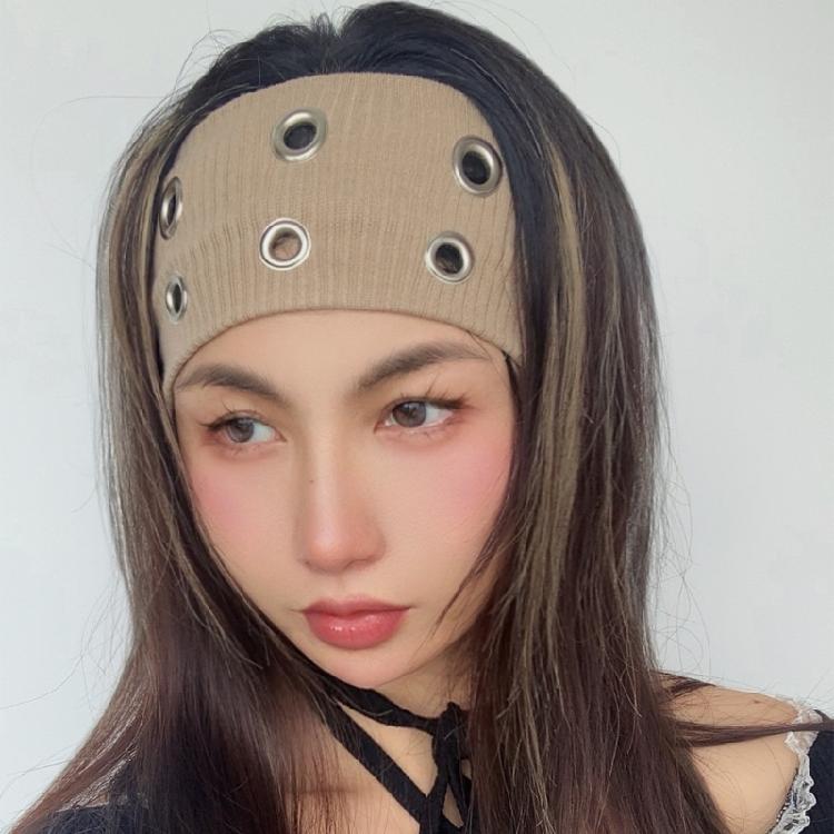Punk Stretchy Headbands With Hollowed Eyelets Wide Elastic Hairband For Adult Teens Music Festival And Street Wear