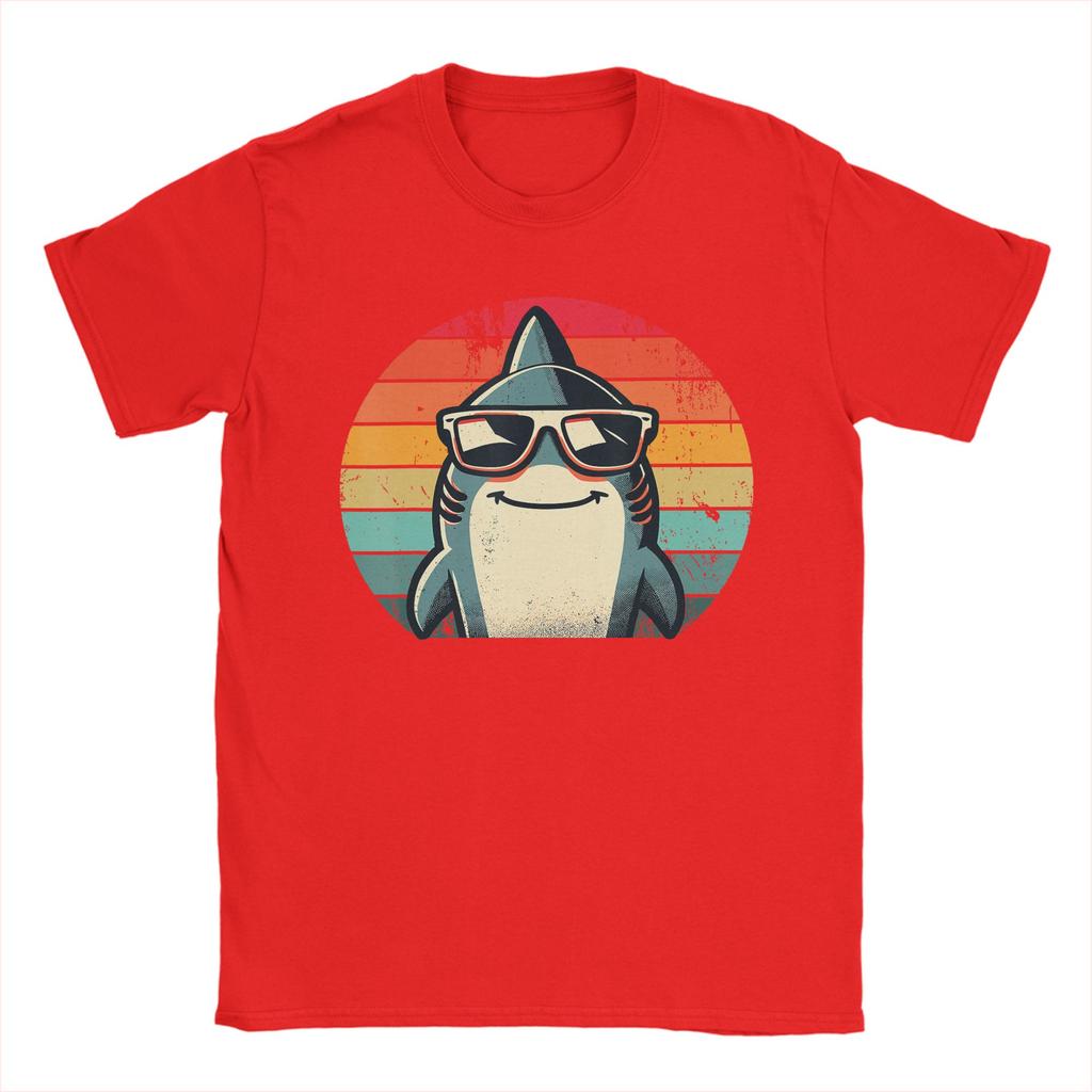 Cool Retro Shark in Sunglasses 80s 90s Funny Shark T Shirt for Unisex TShirts Round Collar Tee Shirt Short Sleeve Clothes Unique