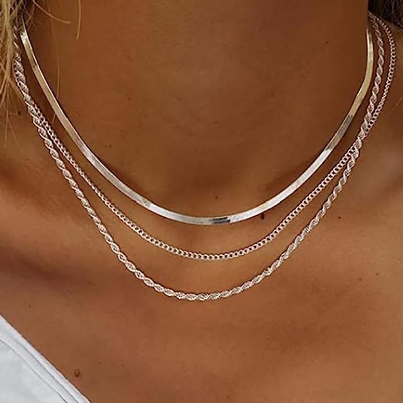 European and American Fashion Three-layer Stacked Basic Chain Snake Bone Chain Twist Chain Hot-selling Simple Personalized Necklace