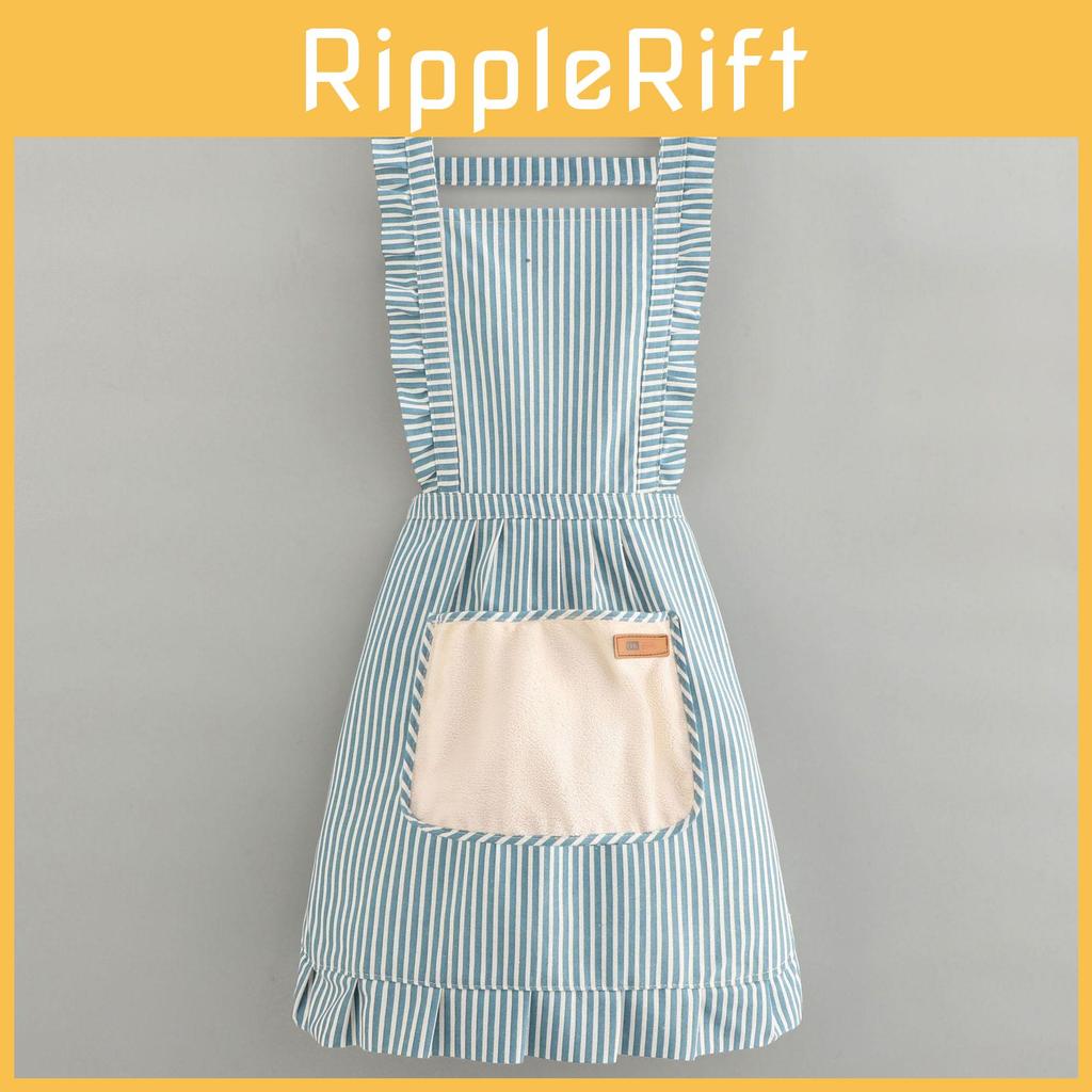 Striped Linen Cotton Apron Breathable Home Kitchen Restaurant Bib Anti Stain