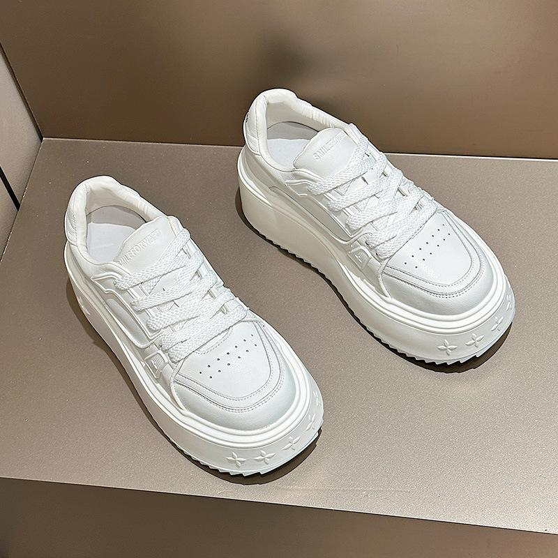 

Leather platform white shoes women s super high heel bread shoes versatile height increase casual board shoes muffin light sports shoes 40 белый