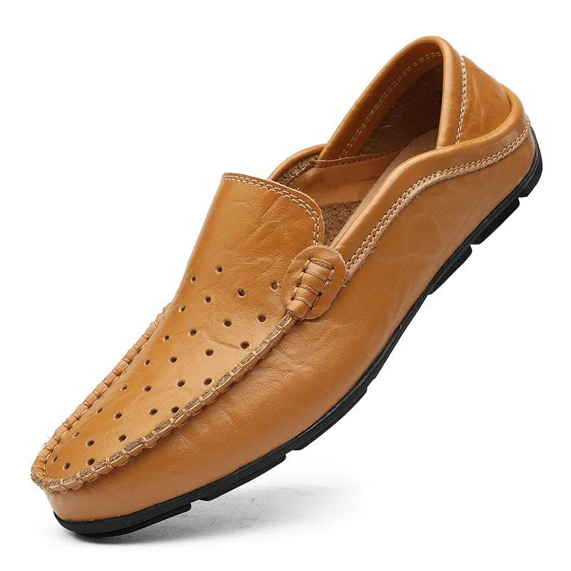 2025Men Casual Shoes Leather Moccasins Breathable Slip on Boat Shoes Italian Luxury Brand Mens Driving Loafers Size 37-47
