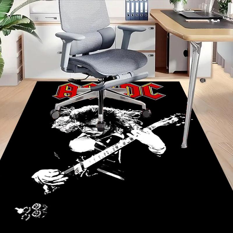 1pc AC/DC Guitar Home Office, Durable Polyester Floor Mat with Easy, Office Decor, Urban Style, Nonslip Backing
