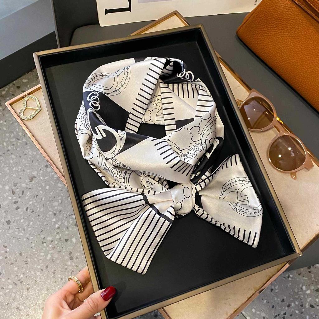 Small Silk Scarf Women's Spring and Autumn Thin Korean Version Versatile Thin and Narrow Long Scarf Tied Hair Temperament Square Scarf with Suit Shirt