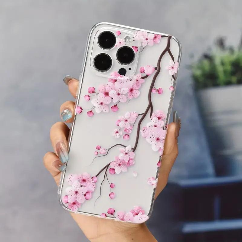 Peach Blossom Flower Case for OPPO Reno 13F 12F 11F 14F 10 8 11 12 13 14 Pro 5G 7 4G 5 6 Lite A58 A78 A79 A98 Floral Clear Cover