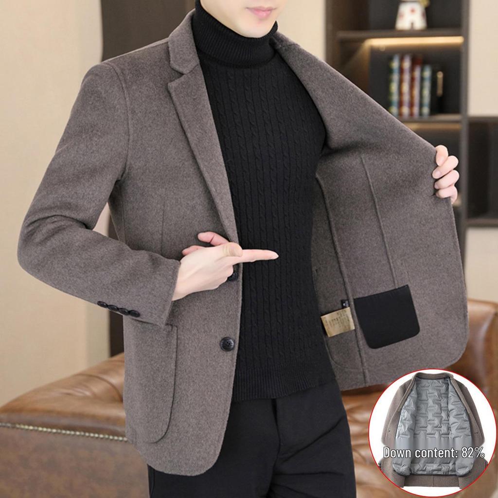 Men's Thick Wool Blend Double-Sided Jacket, Autumn/Winter Short Suit Style