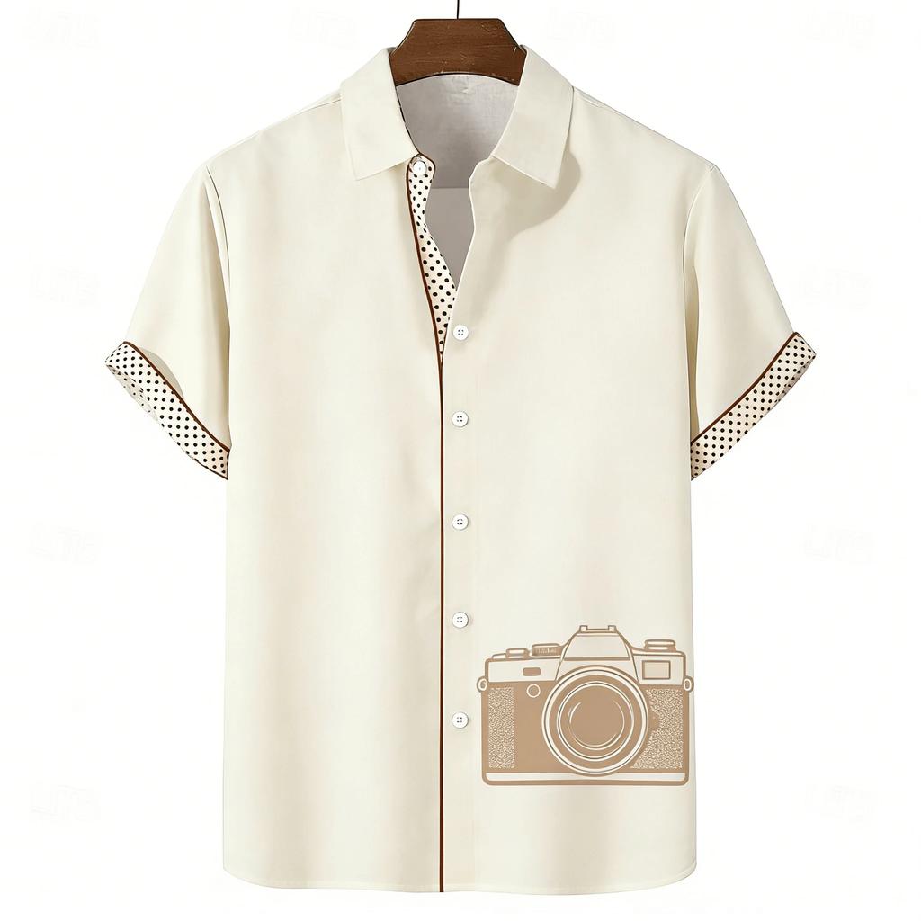 Hawaiian Style Short Sleeve Shirt with Tropical Palm Sunset Print, Ideal for Summer