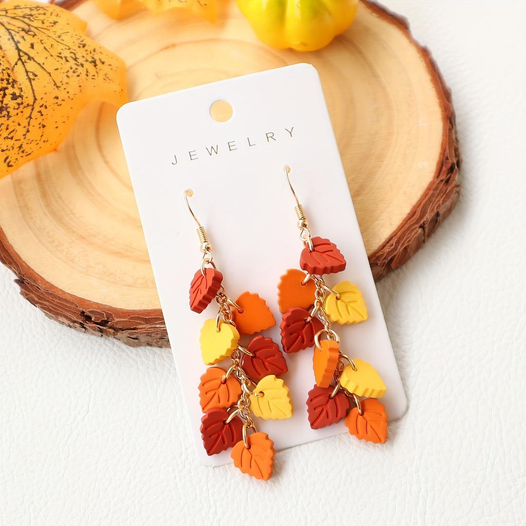 Elegant Acrylic Autumn Maple Leaf Dangle Earrings - Handcrafted, Vintage Design with Soft Clay Texture for Women | Perfect for Daily Wear & Vacations