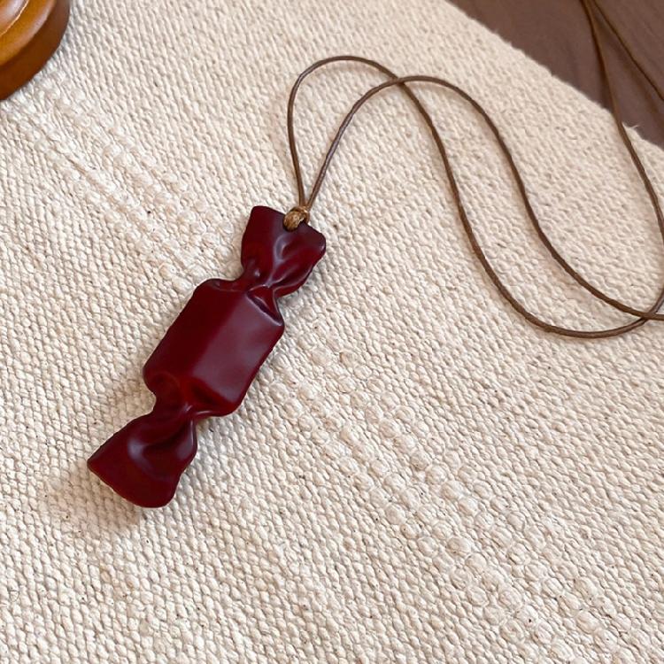Candy Resin Pendant Neck Chain Wax Rope Long Necklace Excellent For Adding Color To Ensembles In Social Function