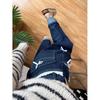 Retro Dark Blue Denim Pants for Women Spring Autumn Sweet Lace Bow Jeans Female American Style Straight Loose Wide Leg Pants