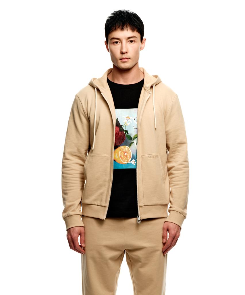 Solew Two-Way Logo Zip-Up Hoodie_Beige